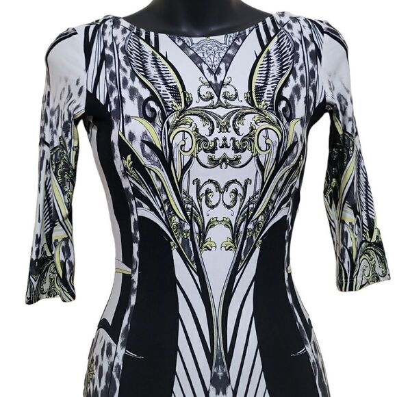 ASOS Black and White Midi Geometric 3/4 Sleeve Dress Sz 0 - Picture 3 of 9